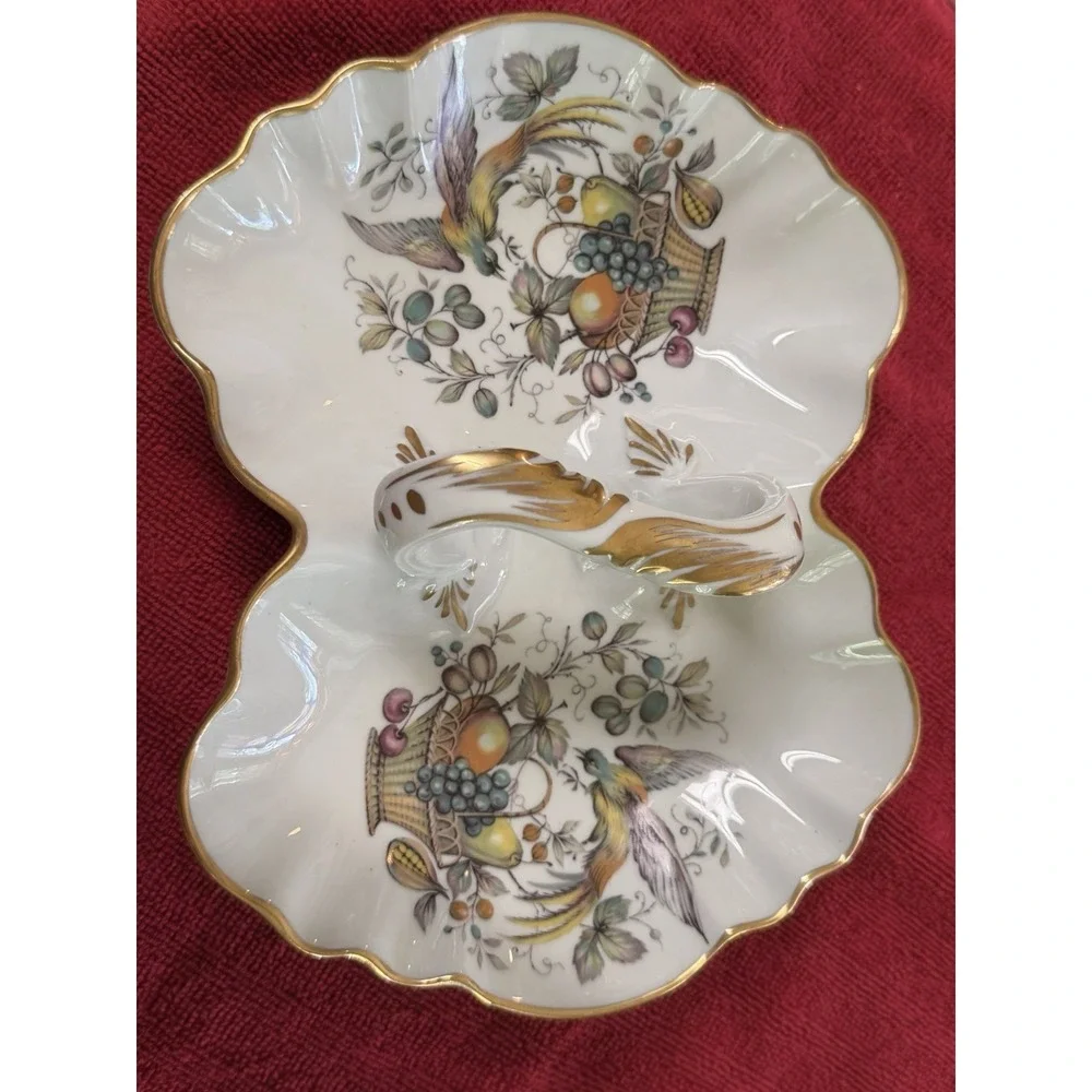Vintage Limoges France Double Dish Bird of Paradise Fruit Basket Gold Handle